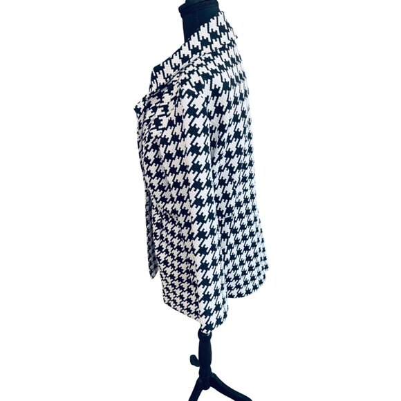 Ali Miles Womens Houndstooth Print Jacket Black White Peplem Hem Money Classic - Picture 6 of 10